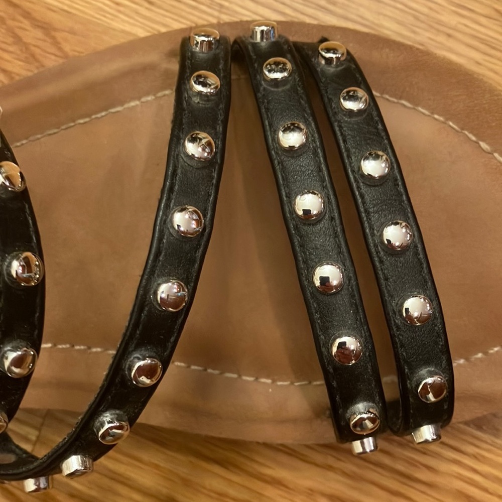 Black and Brown Studded Flat Sandals - Picture 3 of 6